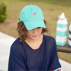 Flamingo Embroidery Mint Green Hot Pink Flamingo Cap Cotton Adjustable Closure
